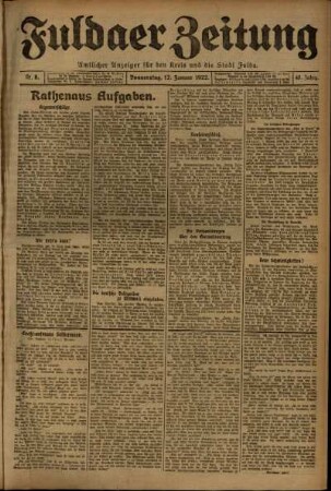 Erste Ausgabe vom Donnerstag, den 12. Januar 1922.