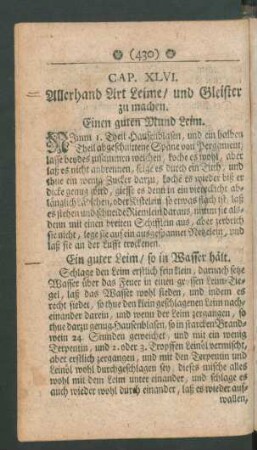 Cap. XLVI. Allerhand Art Leime / und Gleister zu machen