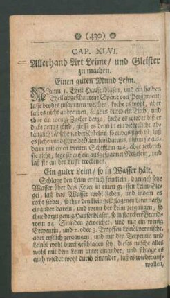 Cap. XLVI. Allerhand Art Leime / und Gleister zu machen
