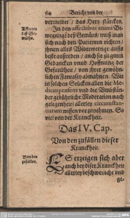 Das IV. Cap. Von den zufällen dieser Kranckheit