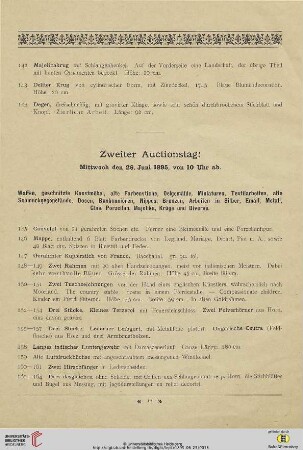Zweiter Auctionstag: Mittwoch den 26. Juni 1895, von 10 Uhr ab (Nr.145-330)