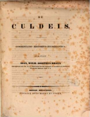 De culdeis : Commentatio historico-ecclesiastica