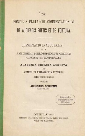De fontibus Plutarchi commentationum de audiendis poetis et de fortuna