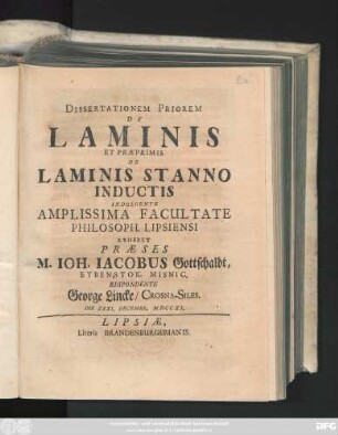 Dissertationem Priorem De Laminis Et Præprimis De Laminis Stanno Inductis