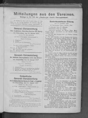 Mitteilungen aus den Vereinen. Beilage zu No. 208 der "Hamburger Aerzte-Correnspondenz".
