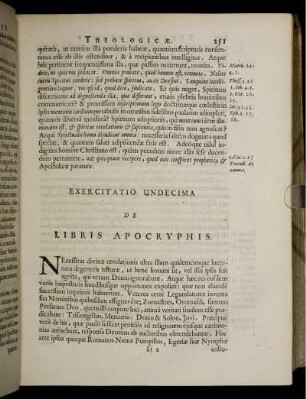 Exercitatio Undecima. De Libris Apocryphis.