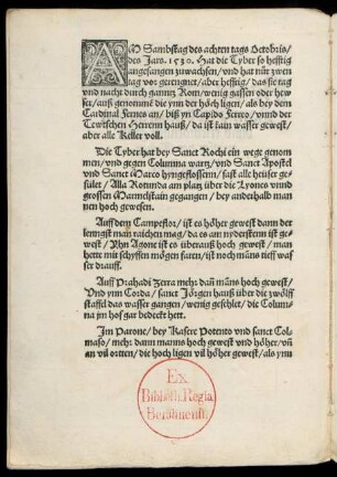Am Sambstag des achten tags Octobris/ des Jars. 1530. Hat die Tyber so hefftig angefangen zuwachsen ...