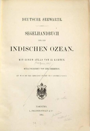 Segelhandbuch für den Indischen Ozean : mit einem Atlas von 35 Karten