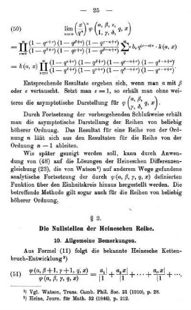 § 3. Die Nullstellen der Heineschen Reihe.