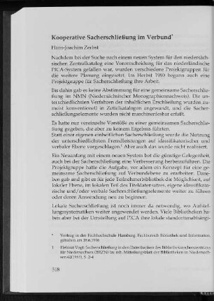 Kooperative Sacherschließung im Verbund