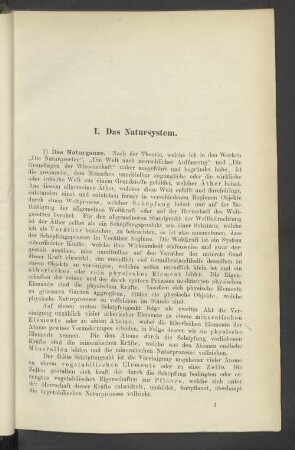 I. Das Natursystem.