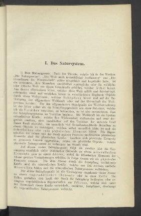 I. Das Natursystem.