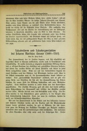 Schulreform und Schulorganisation bei Johann Matthias Gesner (1691-1761)