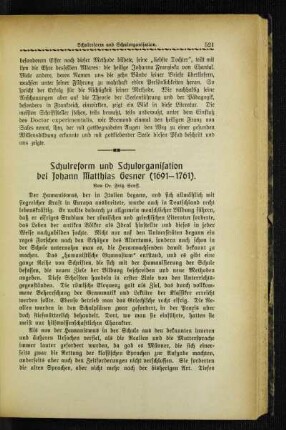 Schulreform und Schulorganisation bei Johann Matthias Gesner (1691-1761)