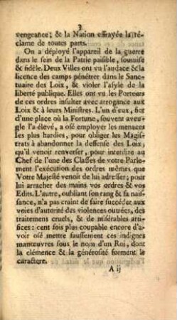 Très-Humbles Et Très-Respectueuses Remontrances Du Parlement Séant A Dijon : Sur les mauvais Traitemens faits au Parlement séant à Toulouse, à Grenoble, & à Rouen