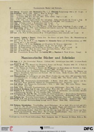 Numismatische Bücher und Schränke (Nr. 2328-2341)