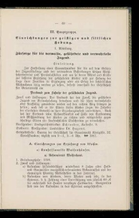 1. Abteilung. Fürsorge für die verwaiste, gefährdete und verwahrloste Jugend.