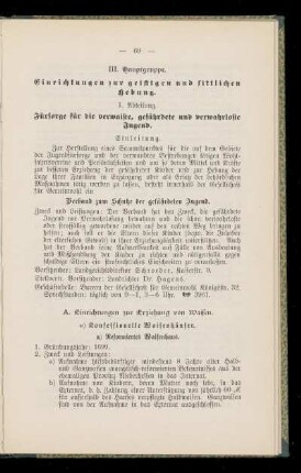 1. Abteilung. Fürsorge für die verwaiste, gefährdete und verwahrloste Jugend.