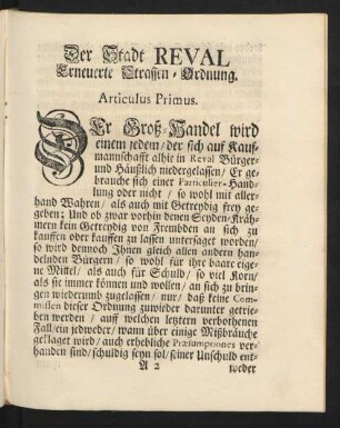 Der Stadt Reval Erneuerte Strassen-Ordnung.