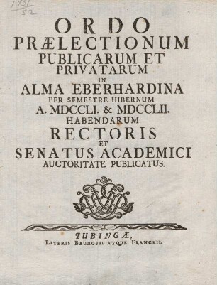 Vorlesungsverzeichnis 1751/52