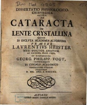 De cataracta in lente crystallina