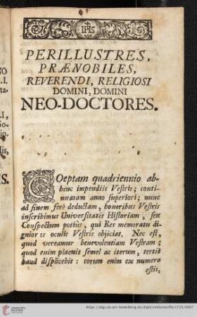 Perillistres, Praenobiles, Reverendi, Religiosi Domini, Domini Neo-Doctores