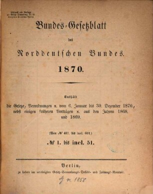 Bundes-Gesetzblatt des Norddeutschen Bundes, 1870