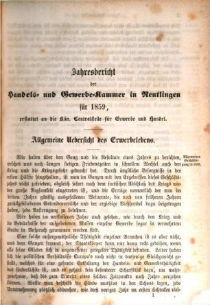 Jahresberichte der Handels- und Gewerbekammern in Württemberg : für das Jahr ... ; systematisch zsgest., veröff. und mit einem Anh. vers. von der Königlichen Centralstelle für Gewerbe und Handel. 1859