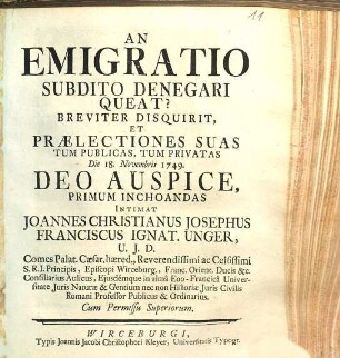 An emigratio subdito denegari queat?