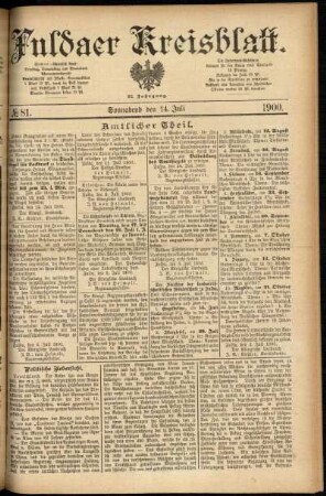 Erste Ausgabe vom Samstag, den 14. Juli 1900.