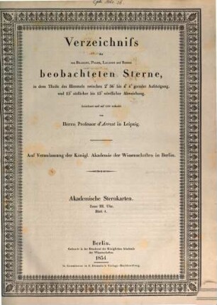 Verzeichniss der von Bradley, Piazzi, Lalande und Bessel beobachteten Sterne, 4. 1854
