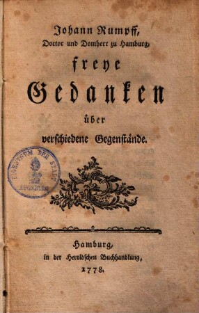 Freye Gedanken über verschiedene Gegenstände