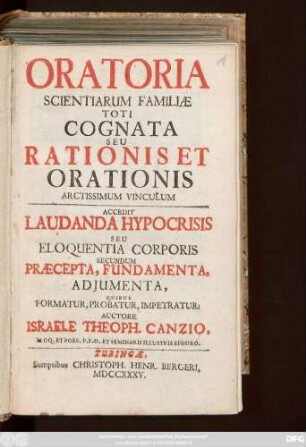 Oratoria Scientiarum Familiæ Toti Cognata Seu Rationis Et Orationis Arctissimum Vinculum