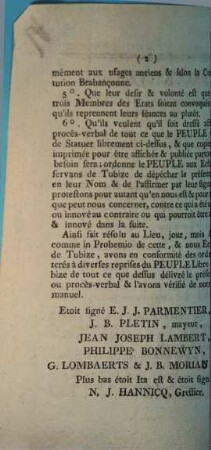 Proces-Verbal Et Résolutions prises par le Peuple du Village de Tubize