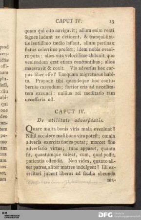 Caput IV. De utilitate adversitatis