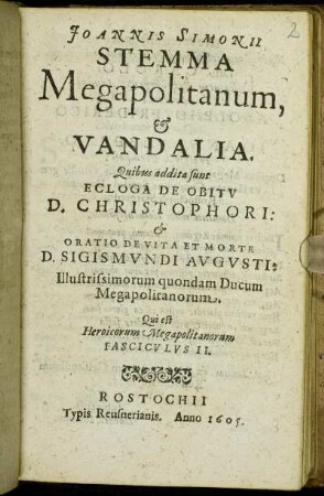 Joannis Simonii Stemma Megapolitanum & Vandalia.