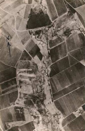 Tal (Mäanderbildung) mit Teich zwischen Lippersdorf und Niedersaida. Luftbild-Senkrechtaufnahme (AH. Marienberg)