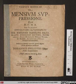 Theses Medicae De Mensium Suppressione