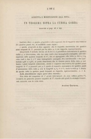 Aggiunta e modificazione alla nota: un teorema sopra la cubica gobba.