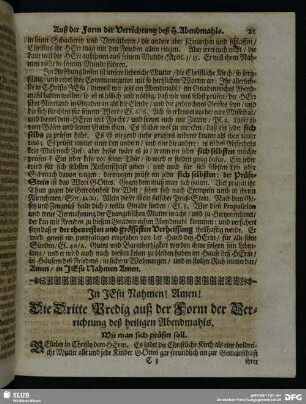 Die Dritte Predig auß der Form der Verrichtung deß heiligen Abendmahls