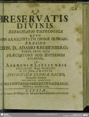 De Reservatis Divinis Exercitatio Theologica