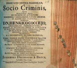 Dissertatio juridica inauguralis de socio criminis
