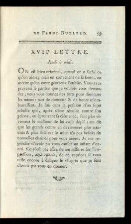 XVIIe Lettre. Jeudi à midi.