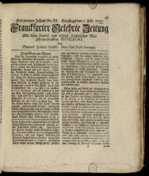 No. XI. Dienstags den 5. Febr. 1737 - No. XX. Freytags den 8. Mertz 1737