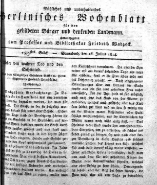 289stes Stueck, Sonnabend, den 16.Julius 1814