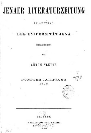 Jenaer Literaturzeitung. 5, 5. 1878