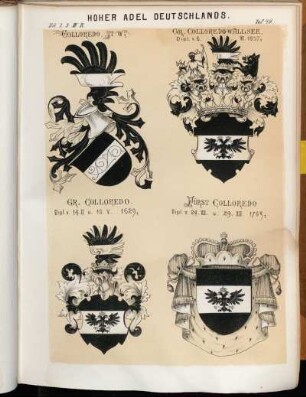 Taf. 49. Colloredo, St-W. - Gr. Colloredo-Wallsee, Dipl. v. 6.VI.1857. - Gr. Colloredo. Dipl. v. 14.II. u. 10.V.1629. - Fürst Colloredo Dipl. v. 24.XII. u. 29.XII.1763