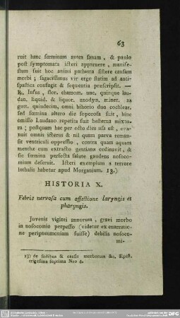 Historia X[I]. Febris nervosa cum affectione laryngis et pharyngis