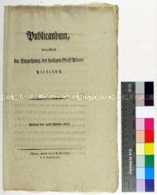 Verordnung von Friedrich Franz Herzog zu Mecklenburg betreffend die neuen Pfarreizuständigkeiten anlässlich der Einziehung der Heiligen-Geist-Pfarre in Wismar