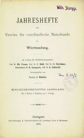 Bd. 61, 1905: Jahreshefte des Vereins für Vaterländische Naturkunde in Württemberg : zugl. Jahrbuch d. Staatlichen Museums für Naturkunde in Stuttgart